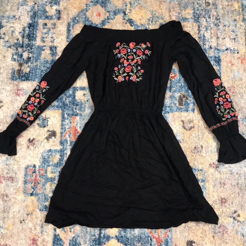 Off the shoulder black floral dress